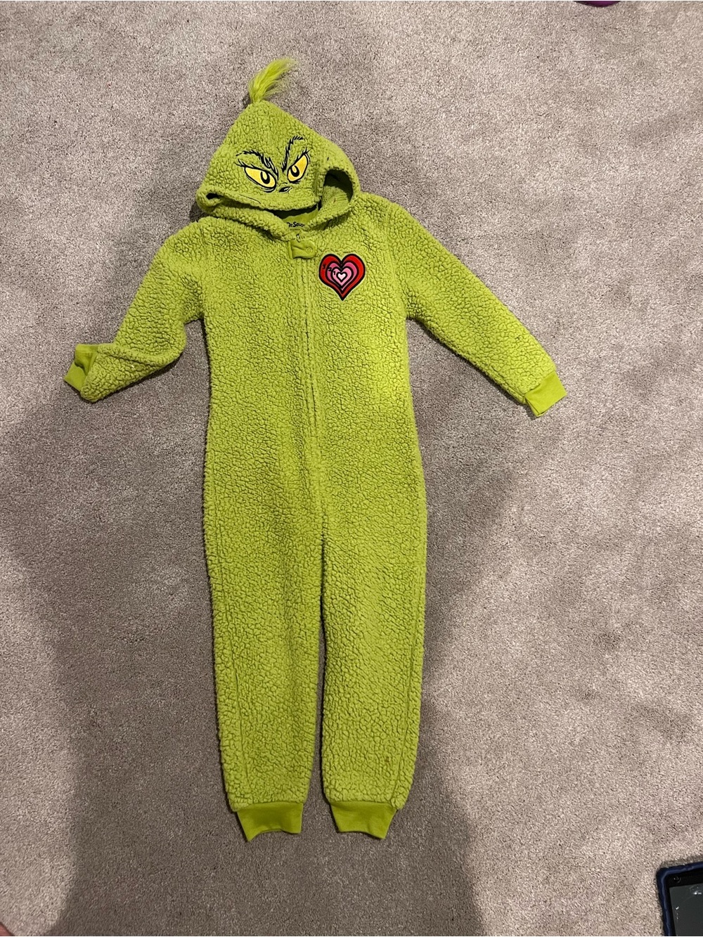 Dr. Seuss Bright Green Grinch Hooded Fleece One-Piece